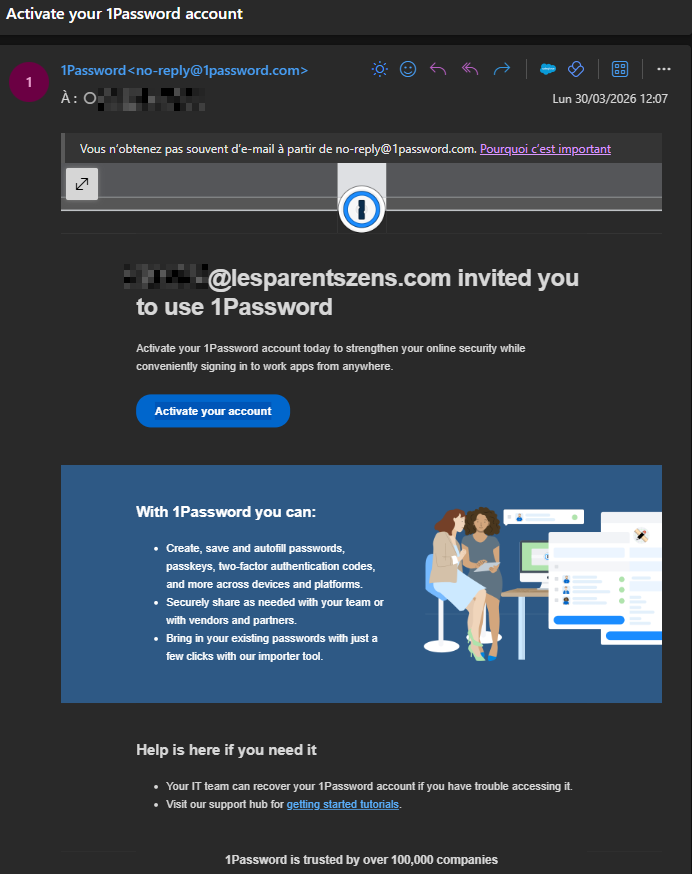 Email d'invitation 1Password