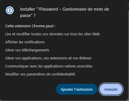 Confirmation d'installation de l'extension