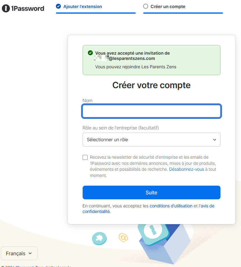 Formulaire de création de compte