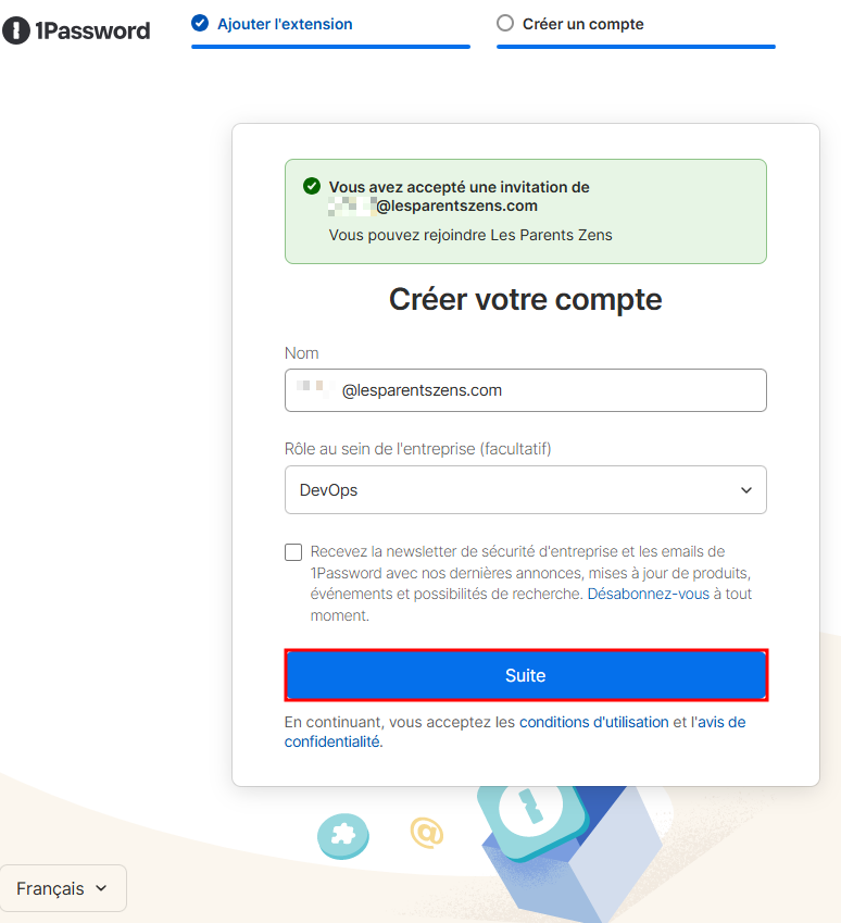 Formulaire rempli avec le rôle