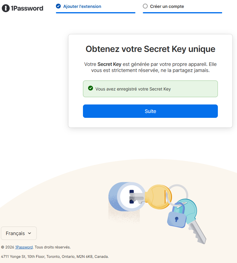 Secret Key enregistrée