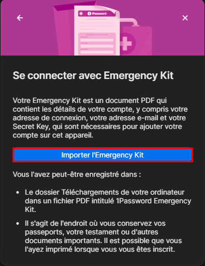 Se connecter avec Emergency Kit
