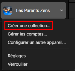 Menu organisation - Créer une collection