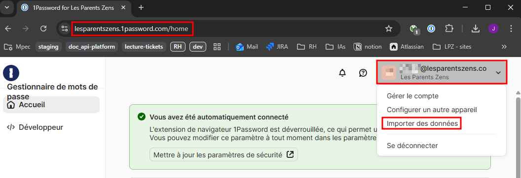 Extension Chrome connectée automatiquement