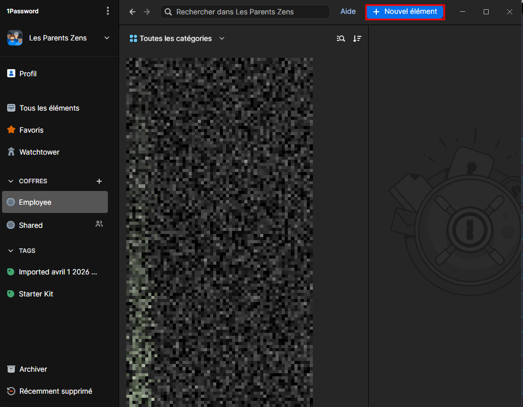 Application bureau - Bouton Nouvel élément
