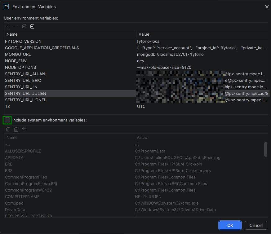 Bug paramètre variables d'environnement 2